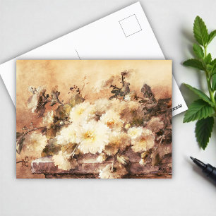 Spuitbus van witte chrysanten op een stenen richel briefkaart
