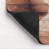  spuitdoppen op houten mousepad muismat (Hoek)