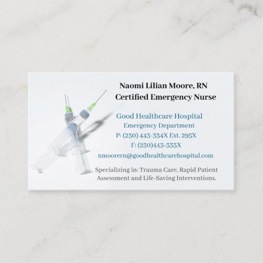 Spuiten Ziekenhuis Gezondheidszorg Geregistreerde Visitekaartje (Voorkant)