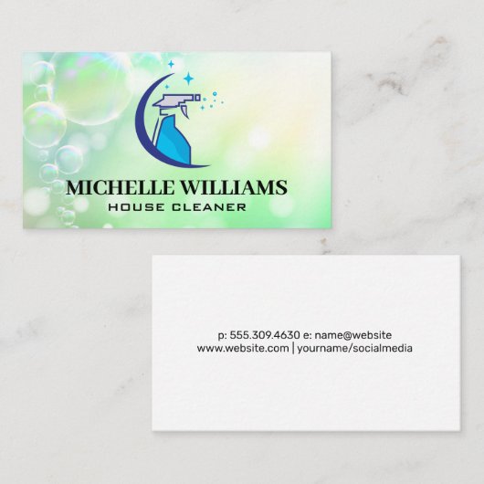 Spuitfles voor reinigingsoplossing | Bubbles Visitekaartje (Voorkant / Achterkant)