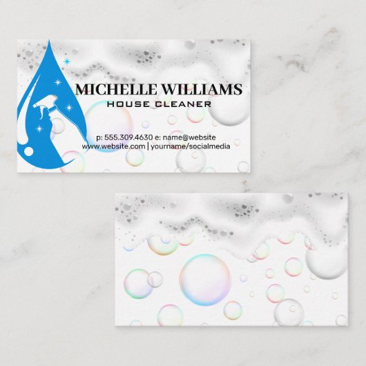 Spuitfles Water Drop Logo | Zeepbellen Visitekaartje (Voorkant / Achterkant)