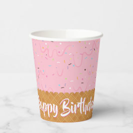 Spuitjes en Roze Ijs Verjaardag Papieren Bekers