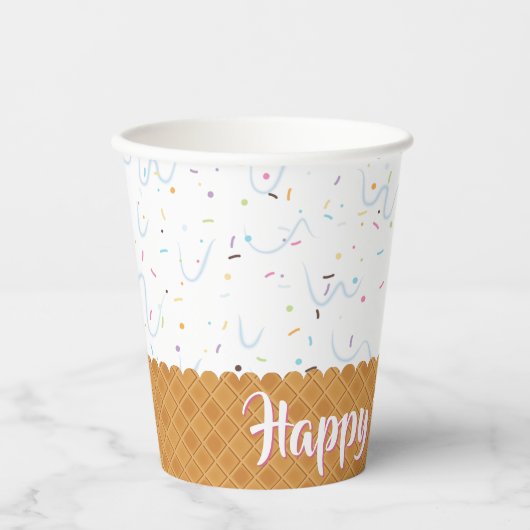 Spuitjes en Witte Ijs Verjaardag Papieren Bekers (Voorkant)