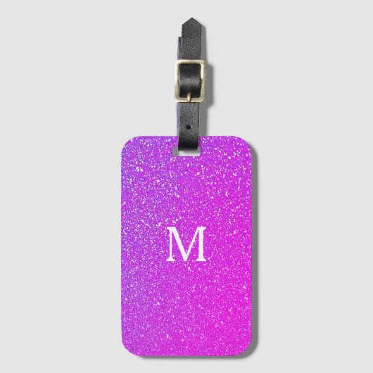 Spuitroze glitter ombre Monogram Initiaal Cute Bagagelabel (Voorkant (verticaal))