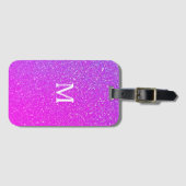 Spuitroze glitter ombre Monogram Initiaal Cute Bagagelabel (Voorkant (horizontaal))