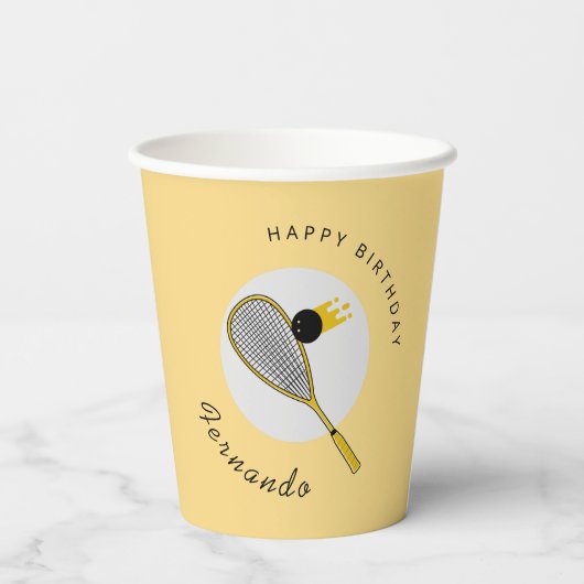 Spuitspeler Coach Racket & Ball Kids Birthday Papieren Bekers (Achterkant)