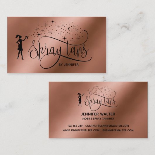 Spuittangen script roos goud glitter koper visitekaartje (Voorkant / Achterkant)