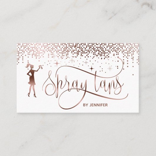 Spuittangen script roos gouden glitter confetti visitekaartje (Voorkant)
