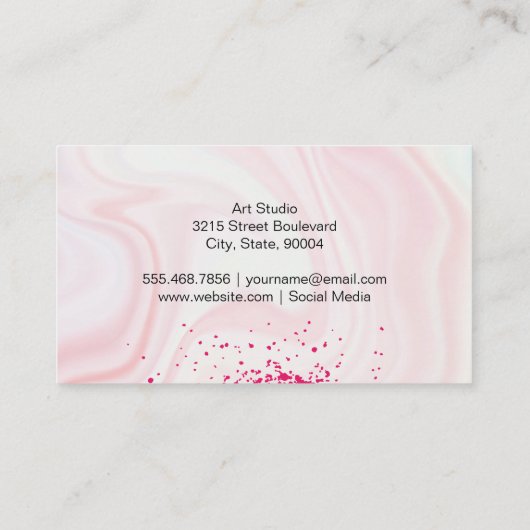 Spuitverf druppel | Roze marmer Visitekaartje (Achterkant)