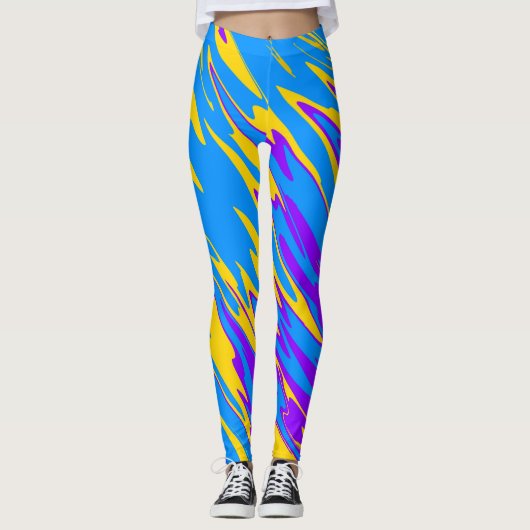 Spuitverf Geel Blauw Paars Leggings (Voorkant)
