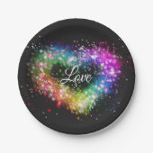 Spuitverf met regenboogkleurige verf die glitter-h papieren bordje (Voorkant)