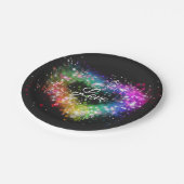 Spuitverf met regenboogkleurige verf die glitter-h papieren bordje (Gekanteld)