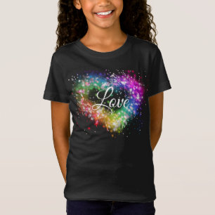 Spuitverf met regenboogkleurige verf die glitter-h t-shirt