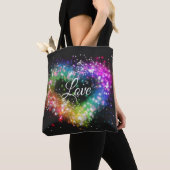Spuitverf met regenboogkleurige verf die glitter-h tote bag (Dichtbij)
