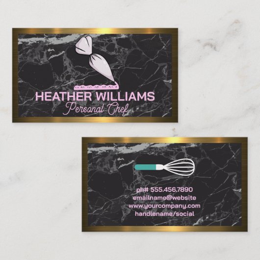 Spuitzak | Icing Frosting | Marmer | Goud Metaal Visitekaartje (Voorkant / Achterkant)