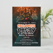 Spukhuis Begraafplaats Halloween Feest Kaart (Staand voorkant)