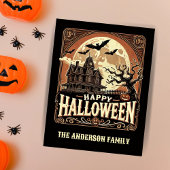 Spukhuis Pompoenen Griezelen Enge Halloween Feestdagenkaart