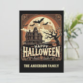 Spukhuis Pompoenen Griezelen Enge Halloween Feestdagenkaart (Staand voorkant)