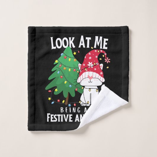 Spullen Grappige Kerstkat Washandje (Wasdoekje)