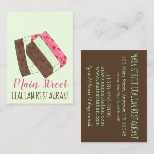 Spumoni Gelato Ice Cream Italy Restaurant Food Visitekaartje (Voorkant / Achterkant)