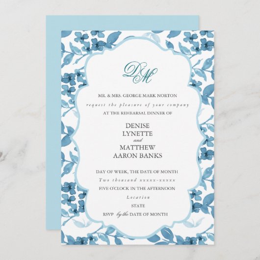 Spun Sugar & Skydiver Blue Wedding Rehearsal Kaart (Voorkant / Achterkant)