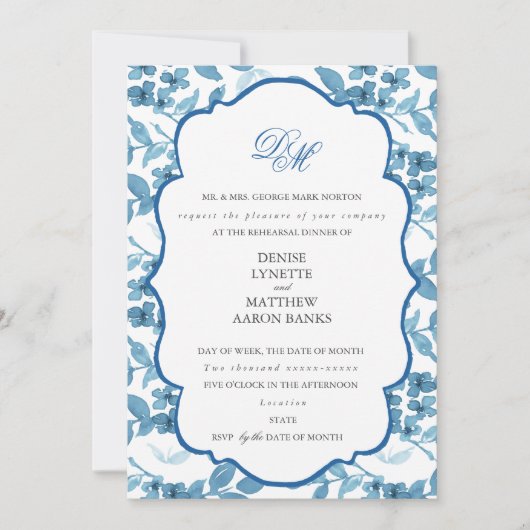 Spun Sugar & Skydiver Blue Wedding Rehearsal Kaart (Voorkant)