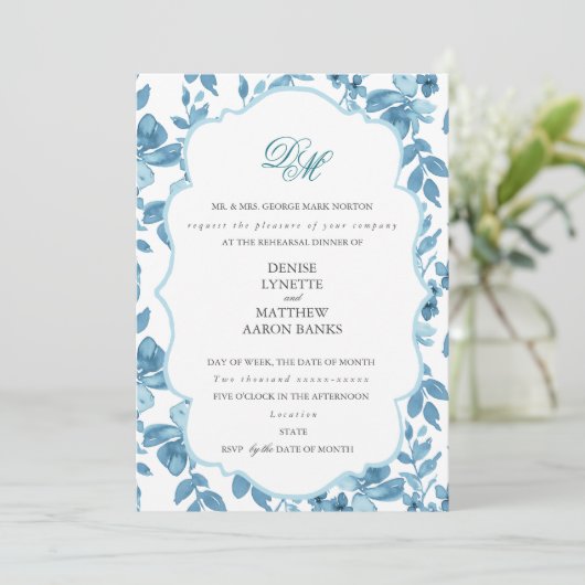 Spun Sugar & Skydiver Blue Wedding Rehearsal Kaart (Staand voorkant)