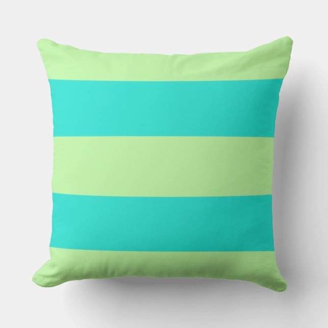 Spunky Aqua Blue en Lime Green Stripes Kussen (Voorkant)