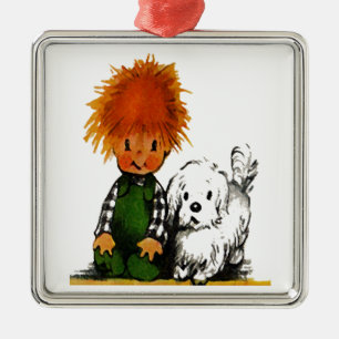 Spunky Little Boy & Zijn Dog Ornament