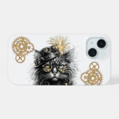 Spunky Paws De Funky Steampunk Kat iPhone 15 Case (Achterkant horizontaal)