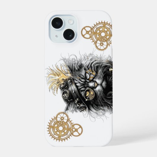 Spunky Paws De Funky Steampunk Kat iPhone 15 Case (Achterkant)