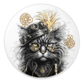 Spunky Paws De Funky Steampunk Kat  Keramische Knop (Voorkant)