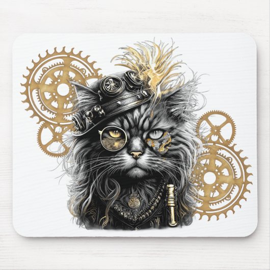 Spunky Paws De Funky Steampunk Kat Muismat (Voorkant)
