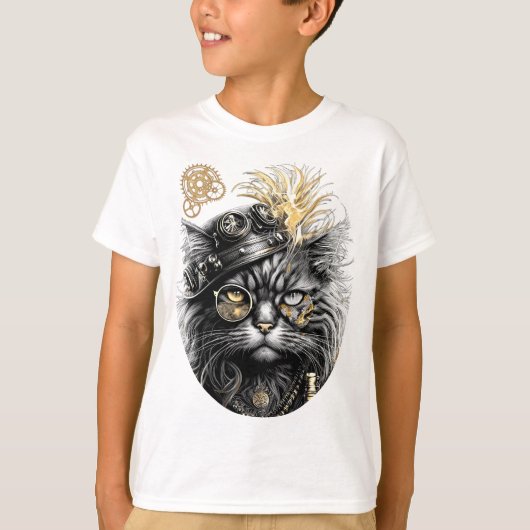 Spunky Paws De Funky Steampunk Kat T-shirt (Voorkant)