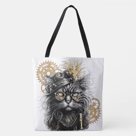 Spunky Paws De Funky Steampunk Kat Tote Bag (Voorkant)