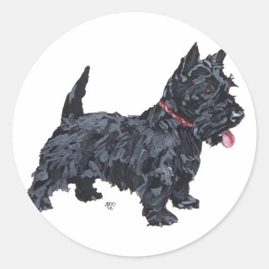 Spunky Scottie Dog Ronde Sticker (Voorkant)