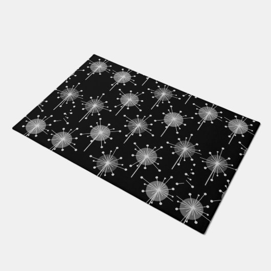 Sputnik Starburst Flowers Black Gray Deurmat (Schuin)