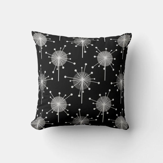 Sputnik Starburst Flowers Black Gray Kussen (Voorkant)