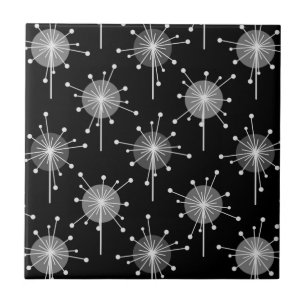 Sputnik Starburst Flowers Black Gray Tegeltje
