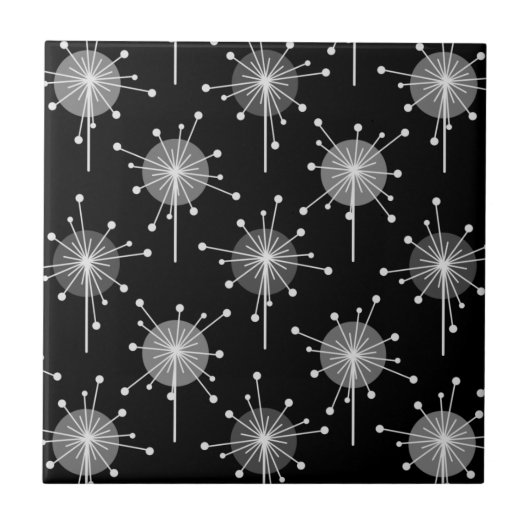 Sputnik Starburst Flowers Black Gray Tegeltje (Voorkant)