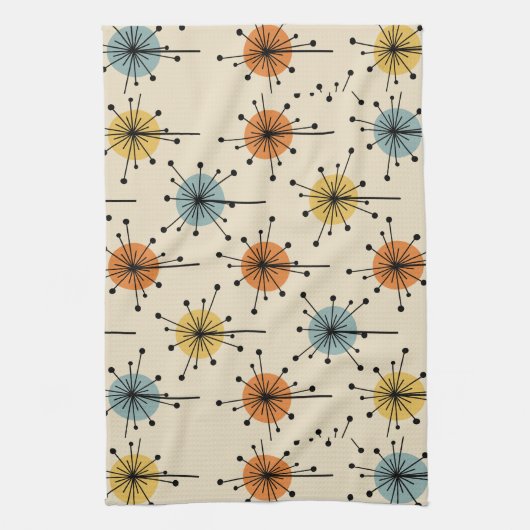 Sputnik Starburst Flowers Retro Theedoek (Verticaal)