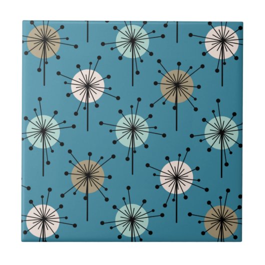 Sputnik Starburst Flowers Teal Gold Tegeltje (Voorkant)