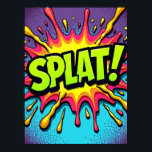 SPUUUG! Pop Art Comic Explosion Poster<br><div class="desc">Dit dynamische poster vangt een moment van puur, rommelig plezier in een retro-komische stijl. Het kunstwerk explodeert met een uitbarsting van kleur, als het woord "SPLAT!" tot leven wordt gebracht met gedurfde, druipende letters die eruit zien als een glorieuze verfgevecht bevroren in de tijd. De levendige limoengroene tekst en de...</div>