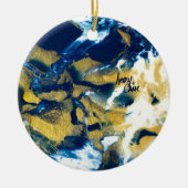 SPW Glanzende Indigo Blauw en Goud Keramisch Ornament (Voorkant)