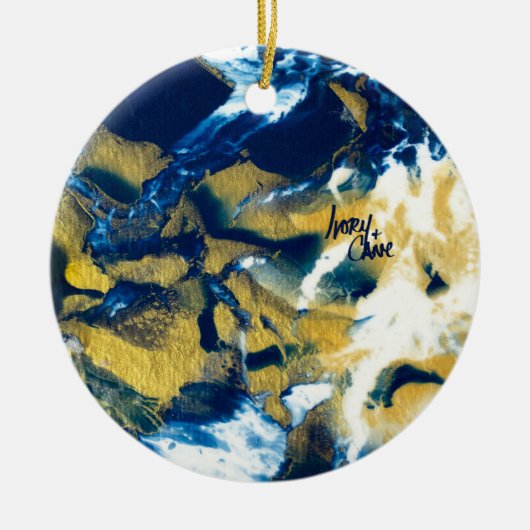 SPW Glanzende Indigo Blauw en Goud Keramisch Ornament (Voorkant)