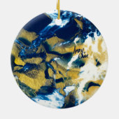 SPW Glanzende Indigo Blauw en Goud Keramisch Ornament (Achterkant)