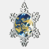 SPW Glanzende Indigo Blauw en Goud Tin Sneeuwvlok Ornament (Rechts)