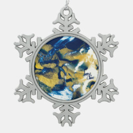 SPW Glanzende Indigo Blauw en Goud Tin Sneeuwvlok Ornament