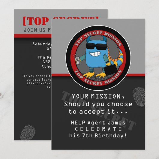 SPY Birthday Party Kaart (Voorkant / Achterkant)