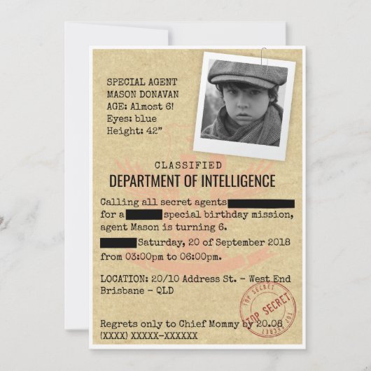Spy Birthday Party Kaart (Voorkant)
